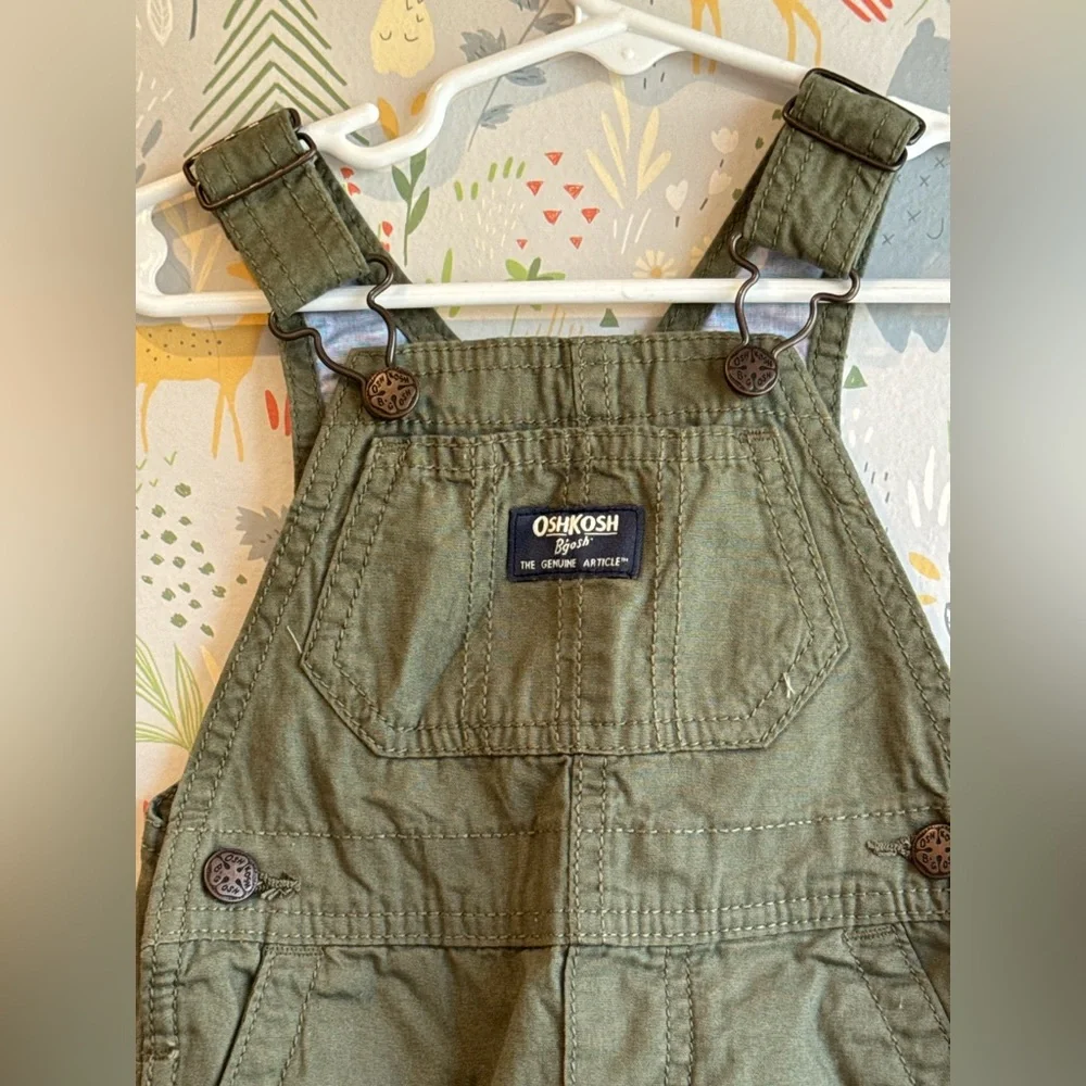 NWT Oshkosh baby B’gosh 6 Month Airplane Lined/ Cuff Army Green Vestbak Overalls